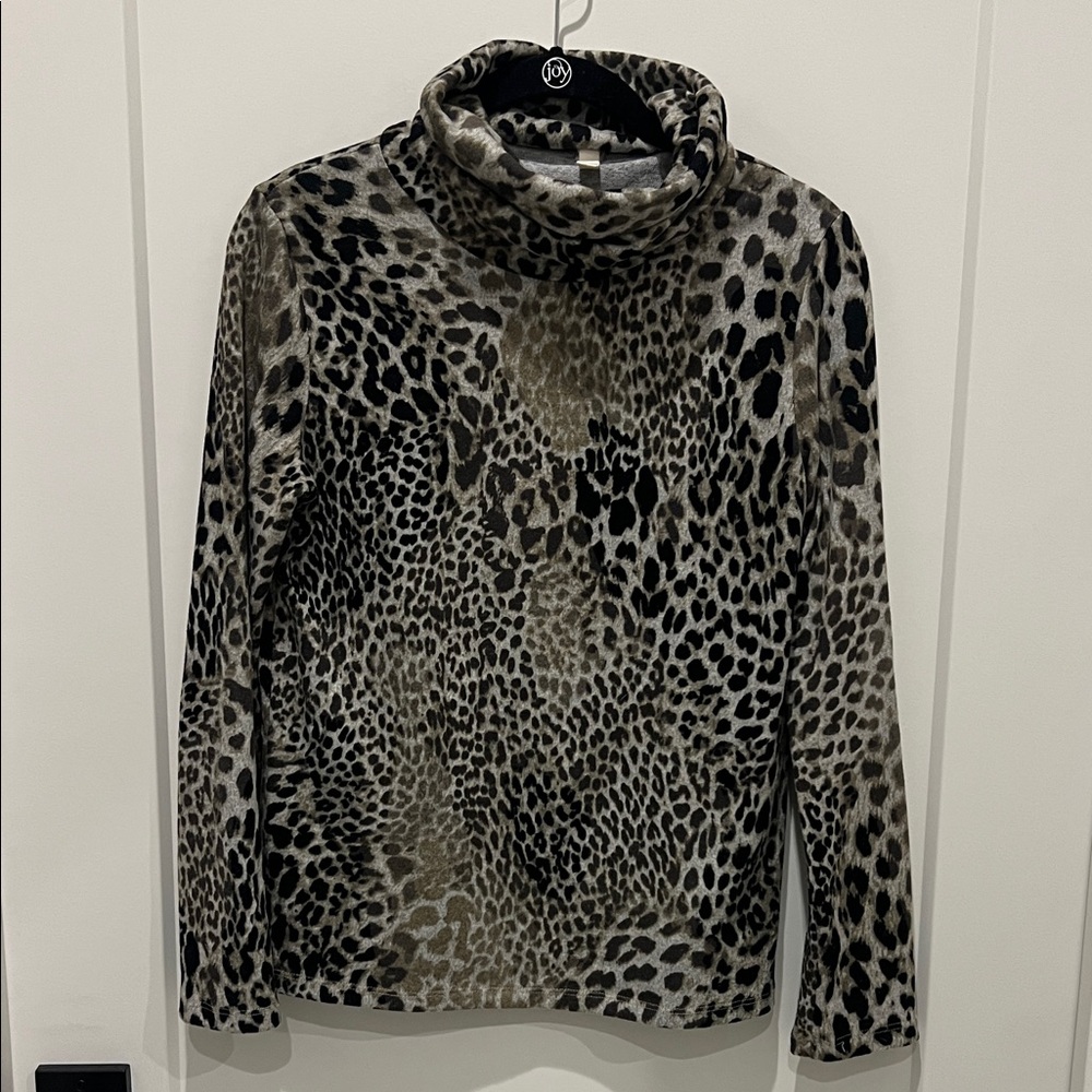 Military, green and black leopard print turtleneck